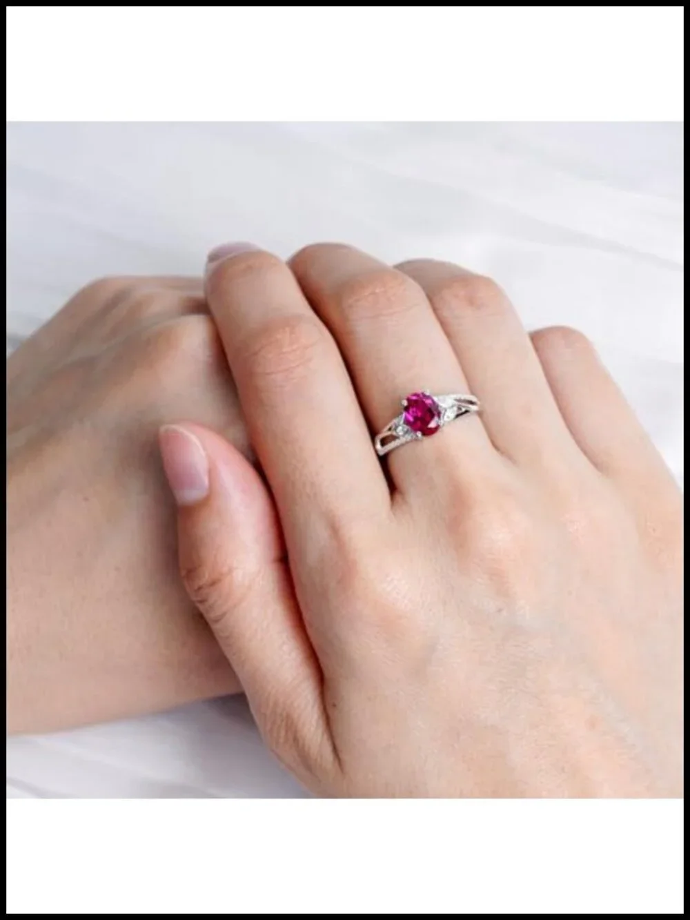 1.75ct Created Ruby Sterling Silver Ring Oval 8x6mm Leaf Engagement Ring